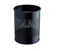 DURABLE - Poubelle bureau - Corbeille à papier - 15L - Ronde - Avec perforation 165 mm - Idéal pour les bureaux, hôtels - En acier résistant aux rayures - Noir - 1 pièce - 331001