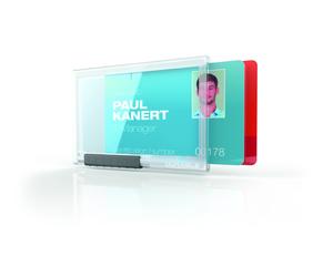 Durable Pushbox Duo Security Pass Holder 54 x 87mm Transparent Pack of 10 Badg