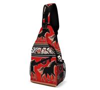 Durable Sacoche Homme Bandouliere Attrape-rêves Cheval Ethnique amérindien du Sud-Ouest, Art Rouge Sac à Bandoulière Réglable,Mode Cross Body pour école Camping Voyage