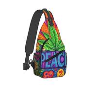 Durable Sacoche Tactique Paix et amour Fleurs colorées Feuilles de mauvaises herbes Sac De Poitrine Casual Crossbody Bag pour Homme Femme Randonnée