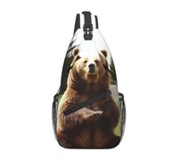 Durable Sacoche Tactique Salut l'ours, assieds-toi sur la pelouse Sac Bandoulière Léger,Antivol Crossbody Bag pour école Homme Femme