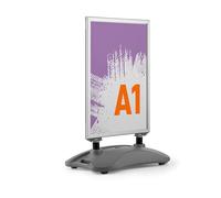 DURABLE - Stop Trottoir Extérieur A1 HEAVY BASE OUTDOOR - Double face - Panneau publicitaire - Étanche & Anti-UV - Base Lestable - Cadre Aluminium - Commerce, restaurant - Argent - 1 pièce - 506723