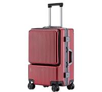 Durable Suitcase for Women Front Opening Suitcase Rechargeable Universal Wheel Checked Luggage Carry on Luggage Retro Suit Case,Red-20Inch