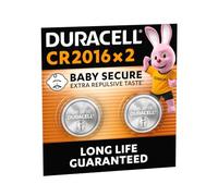 DURACELL 2016 Piles Boutons au Lithium (Lot de 2) 3V, CR2016 | Longue Durée Garantie - Technologie Sécurité Enfant - Pour Clés Électroniques, Télécommandes, Montres Fitness