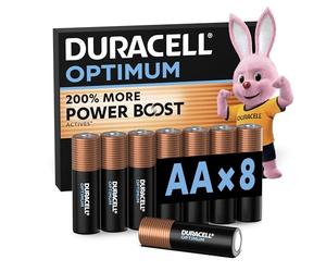 DURACELL AA Optimum Piles Alcalines (Lot de 8) 1.5V, LR06 | +200% D'actifs Power Boost - Pour les Appareils énergivores, Systèmes De Surveillance - 100% Recyclable