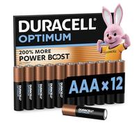 DURACELL Optimum Piles AAA (Lot de 12) - Piles Alcalines 1,5V - +200 % d’actifs Power Boost - Répondent aux exigences des appareils modernes-100 % Recyclables, 0 % de plastique dans l’emballage-MX2400
