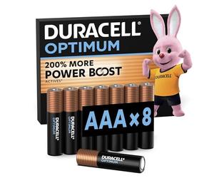 DURACELL AAA Optimum Piles Alcalines (Lot de 8) 1.5V, LR03 | +200% D'actifs Power Boost - Pour les Appareils énergivores, Systèmes De Surveillance - 100% Recyclable