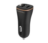 Duracell - Adaptateur d'alimentation pour voiture - 27 watt - 2.4 A - PD - 2 connecteurs de sortie (USB-C, USB) - noir