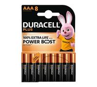 Duracell Plus Piles AAA (lot de 8) - Alcalines 1,5V - Jusqu’à 100% plus longtemps - Idéales pour les appareils du quotidien - Emballage 0% plastique - Conservation 10 ans - LR03 MN2400