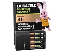 Duracell High-Speed Value CEF14 - 4 h chargeur de batteries - (pour 4xAA/AAA) 2 x type AA - NiMH - 1300 mAh - 7 Watt - avec 2 piles rechargeables AAA NiMH 750 mAh
