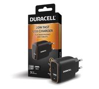 Duracell Chargeur rapide USB-C 20 W avec prise britannique, double port USB-C PD et USB-A pour iPhone 16, iPhone 15, Samsung Galaxy, iPad et Pixel