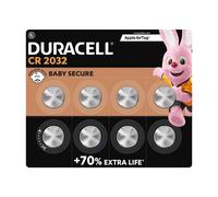 DURACELL CR2032 Piles Boutons au lithium 3V (lot de 8) - Jusqu’à +70 % de longévité - Technologie Sécurité Enfant - Recommandées pour l’AirTag d’Apple - Clés, appareils maison, sport et médicaux