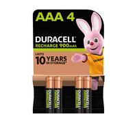 DURACELL Lot de 4 piles AAA rechargeables, 900 mAh, NiMH, pré-chargées