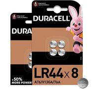 Duracell LR44 Pile bouton alcaline 1,5V, lot de 8 (76A / A76 / V13GA), pour jouets, calculatrices et appareils de mesure