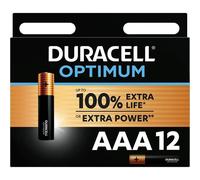 DURACELL Optimum Piles AAA (Lot de 12) - Piles Alcalines 1,5V - +200 % d’actifs Power Boost - Répondent aux exigences des appareils modernes-100 % Recyclables, 0 % de plastique dans l’emballage-MX2400