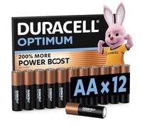 DURACELL Optimum Piles AA (Lot de 12) - Piles Alcalines 1,5V - +200 % d’actifs Power Boost - Répondent aux exigences des appareils modernes-100 % Recyclables, 0 % de plastique dans l’emballage-MX1500