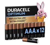 DURACELL Optimum Piles AAA (Lot de 12) - Piles Alcalines 1,5V - +200 % d’actifs Power Boost - Répondent aux exigences des appareils modernes-100 % Recyclables, 0 % de plastique dans l’emballage-MX1500
