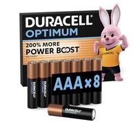 DURACELL Optimum Piles AAA (Lot de 8) - Piles Alcalines 1,5V - +200 % d’actifs Power Boost - Répondent aux exigences des appareils modernes-100 % Recyclables, 0 % de plastique dans l’emballage-MX1500
