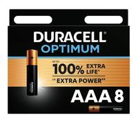 Duracell Optimum Piles alcalines AAA, 1,5 V LR03 MN2400, paquet de 8