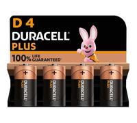 Duracell - Piles alcalines D Plus, 1.5 V LR20 MN1300, paquet de 4