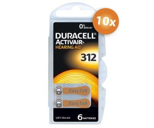 Duracell piles pour appareils auditifs type 312 - lot de 10 x 6 piles