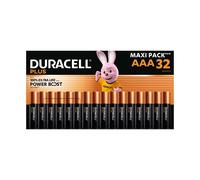 DURACELL Plus Lot de 32 piles AAA alcalines 1,5 V, durent jusqu’à 100 % plus longtemps grâce aux actifs POWER BOOST, fiables pour vos appareils du quotidien, emballage 0 % de plastique, conservation g