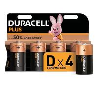 Duracell Plus, lot de 4 piles alcalines type D 1,5 Volts, LR20