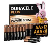 DURACELL Plus Piles AA & AAA (Pack combiné de 12xAA et 8xAAA) - Piles Alcalines 1,5 V - avec Actifs Power Boost - Emballage 0% Plastique - Conservation Garantie 10 Ans - MN150/ MN2400