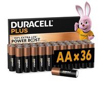 DURACELL Plus Piles AA (Lot de 36) - Piles Alcalines 1,5 V-Durent jusqu’à 150 % plus longtemps grâce aux Actifs POWER BOOST-Fiable pour vos Appareils du Quotidien-Emballage 0 % Plastique -MN1500