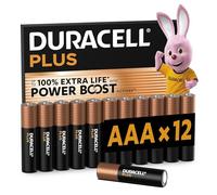 DURACELL Plus Piles AAA (Lot de 12) - Piles Alcalines 1,5 V-Durent jusqu’à 100 % plus longtemps grâce aux Actifs POWER BOOST-Fiable pour vos Appareils du Quotidien-Emballage 0 % Plastique-MN2400