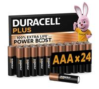 DURACELL Plus Piles AAA (Lot de 24) - Piles Alcalines 1,5 V-Durent jusqu’à 100 % plus longtemps grâce aux Actifs POWER BOOST-Fiable pour vos Appareils du Quotidien-Emballage 0 % Plastique-LR03 MN2400