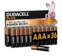 DURACELL Plus Piles AAA (Lot de 36) - Piles Alcalines 1,5 V-Durent jusqu’à 100 % plus longtemps grâce aux Actifs POWER BOOST-Fiable pour vos Appareils du Quotidien-Emballage 0 % Plastique- MN2400