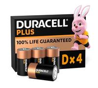 Duracell Plus Piles D (lot de 4) - Alcalines 1,5V - Durée de vie garantie à 100% - Idéales pour les appareils du quotidien - Emballage 0% plastique - Conservation 10 ans - LR20 MN1300