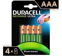 Duracell Recharge Ultra Piles Rechargeables type AAA 900 mAh, Lot de 4 piles