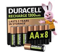 Duracell Rechargeables Piles AA (lot de 8 piles), 1300 mAh NiMH, 2000 recharges, pré-chargées, Puissance longue durée, un packaging recyclable 0% plastique
