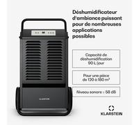 DuraDry 90 L Déshumidificateur | 90 L/jour | 180 m² | inoxydable | mobiles | 450 m³/h