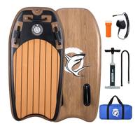 DURAERO Bodyboard Gonflable 105 x 53 x 10 cm, Boogie Board pour Enfants et Adultes, avec 3 Poignées de Prise Sécurisées, Leash, Pompe, Sac de Transport et Kit de Réparation, Design Bois