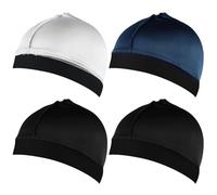 Durag en soie 4 pièces pour hommes - Durag en soie de lait à bord élastique avec compression de couronne, casquette ondulée respirante pour les fêtes, les réunions famille