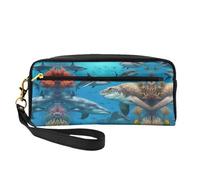DURAGS Trousse de maquillage portable à imprimé animal de la ferme, la petite trousse de maquillage parfaite pour les voyages, Dauphins, tortue de mer, requin, pieuvre, récif corallien, One Size