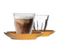 Duralex 12 pièces Picardie Verre Tasse à café et Soucoupe en céramique Set - Style Moderne Tumbler Tasse Latte Cappuccino - Jaune - 220ml