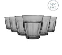 Duralex 6 pièces Picardie Boisson Tumbler Lunettes Set - Gobelets en verre trempé pour l'eau, jus, Whisky - Gris - 250ml
