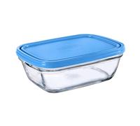 Duralex Freshbox|Boite de conservation alimentaire rectangle avec couvercle en plastique bleu 1,1 L|1 Unité|Verre ultra résistant aux rayures, Compatible Micro-ondes et Lave-Vaisselle, Made in France