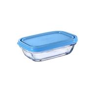 Duralex Freshbox| Contenitore per alimenti Rettangolo con coperchio in plastica, 0,39 l, vetro ultra resistente ai graffi, compatibile con microonde, lavabile in lavastoviglie, colore: Blu