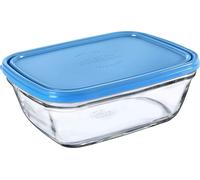 Duralex Freshbox| Récipient alimentaire rectangulaire avec couvercle plastique bleu, 1,65 l, 1 pièce, verre anti-graffiti, compatible micro-ondes et lave-vaisselle, France