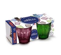 Duralex Lot de 4 verres à boire fabriqués en France Picardie Taille 24 cl Couleurs mélangées : prune, vert, bleu marine, gris