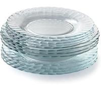 Duralex® - Service de 12 Assiettes Ondulées Le Picardie® - Plate 23cm, Creuse 23cm, Dessert 20,5cm - Verre Transparent Ultra Résistant aux Rayures,Compatible Micro-ondes,Lave-Vaisselle,Made in France