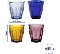 Duralex® - Coffret de 4 Verres en Verre Trempé 25 cl (Vermeil/Marine/Saphir/prune) - Collection Le Picardie® Élégants et Polyvalents - Fabrication Française