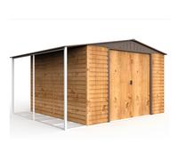 Duramax Abri de jardin en métal effet bois avec auvent Duramax Alpine 10,87 m² - ALPINE_BOIS_10x10+APPENTI