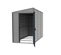 Duramax SideMate PLUS 4 x 8 (2.91 m²) abri de jardin en plastique avec kit de fondation en métal, porte réversible, structure de toit en métal robuste, abri en vinyle sans entretien, Gris foncé/ Adobe