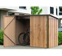 Duramax Abri à vélos pour 2 vélos avec portes doubles verrouillables entièrement larges, abri de stockage en métal, abri de jardin pour vélos, stockage de vélos, 203 x 101 x 146 cm, grain de bois